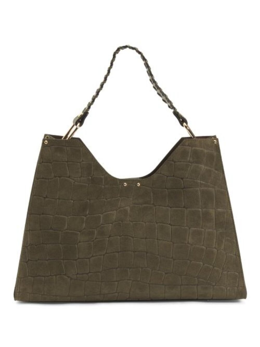 CHEVAL Made In Italy Suede Crocodile Tote With Woven Handle